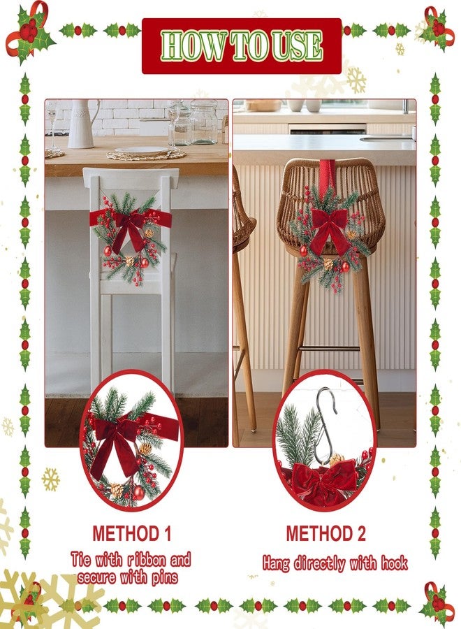 Maysing 6 Pcs 9.8" Small Christmas Wreath with Ribbon Mini Kitchen Cabinet Wreaths Christmas Red Berry Pine Bow Decorations for Xmas Chair Back, Front Door, Window, Wall Farmhouse Decor(Red) - Image 5